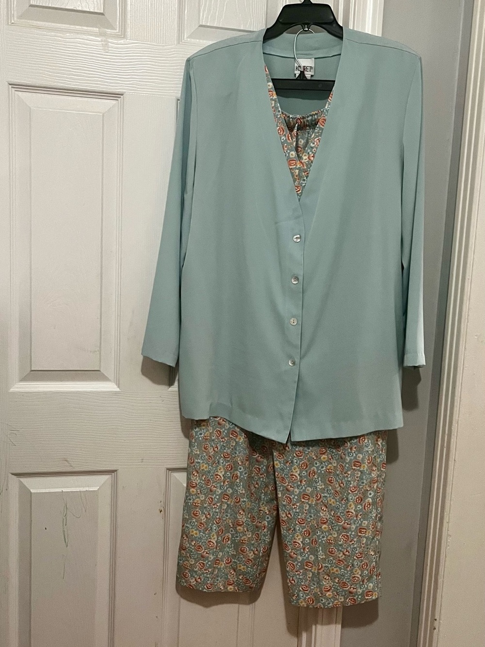 Koret Light Aqua Three-Piece Pajama Set with Floral Print